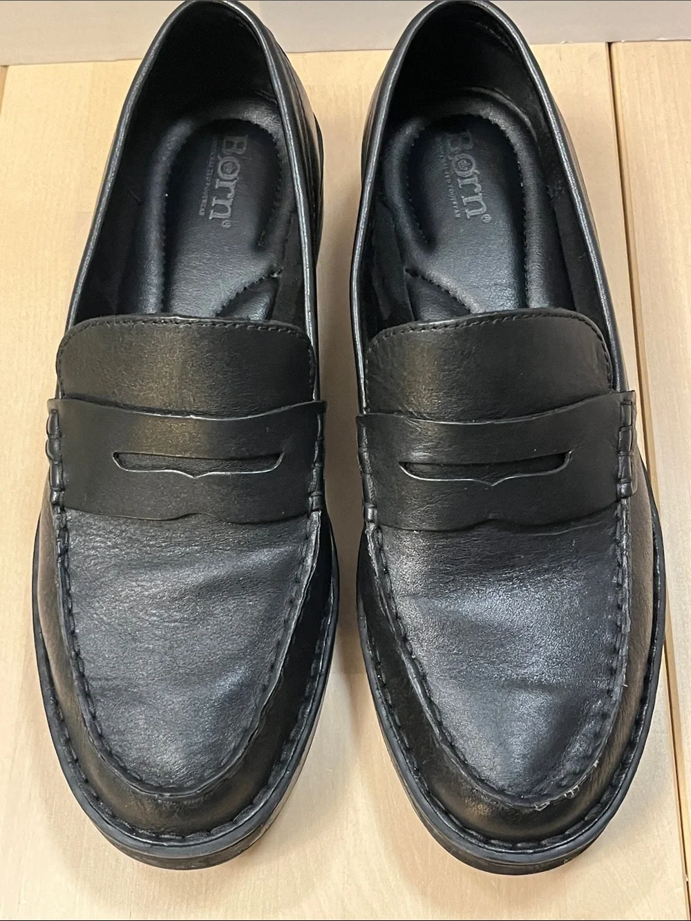 Born Black Leather Carrera Loafers Chunky Heeled Slip On Shoes Women’s 10 M
